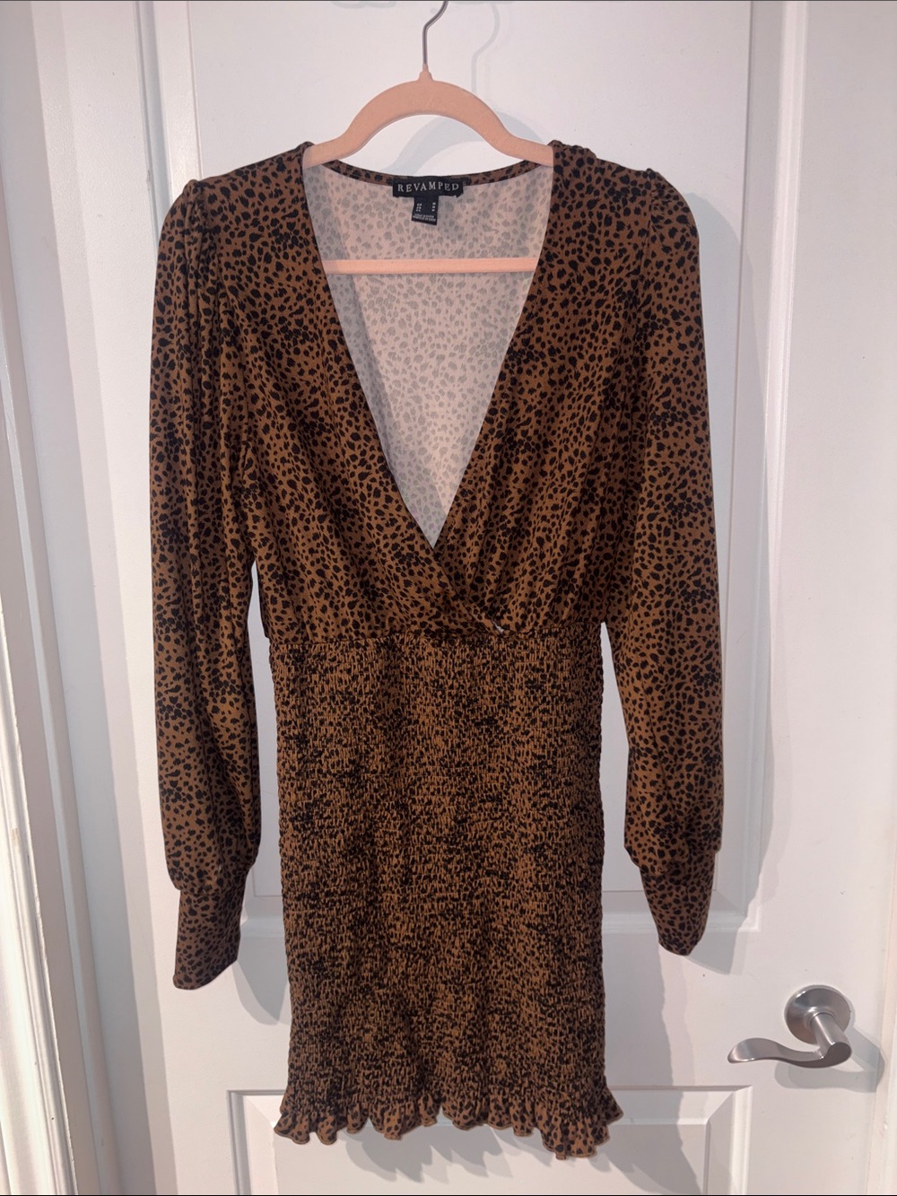 Revamped Brown Leopard-Print Long Sleeve Wrap Dress